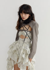 Romantic Art Print Dress with Detachable Straps